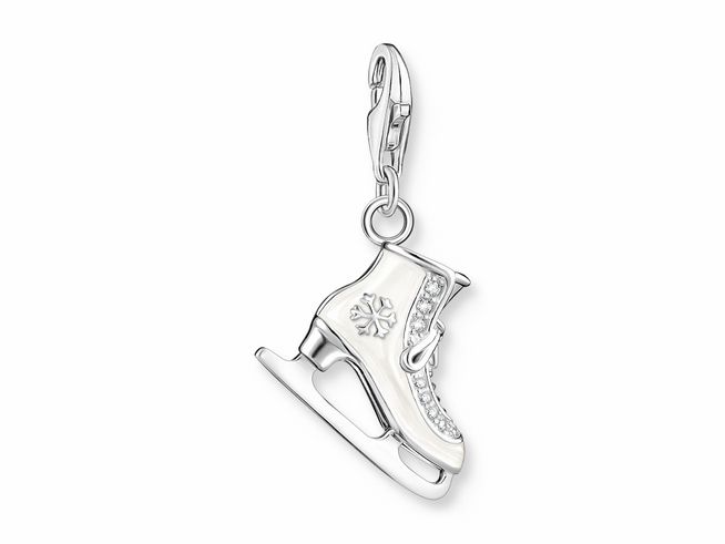Charm-Anhänger in Form eines Schlittschuhs aus Sterling Silber, verziert mit Kaltemail und Zirkonia, ideal für Schmuckliebhaber und sportliche Akzente.