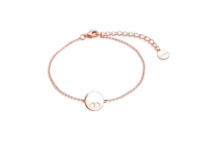 Silbernes Xenox Armband XS3572R in Roségold Vergoldung mit Ankerkette, Herzen und einem runden Anhänger, verstellbar von 15 bis 18,5 cm, ideal für die LOVE STORY Kollektion.