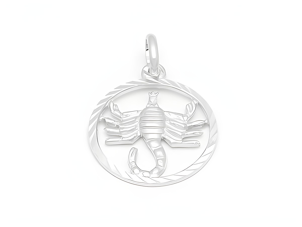 Skorpion Anhänger aus Weißgold 333 diamantiert, kunstvoll gearbeitet mit feinem Detail und eleganter Rahmen. Hersteller ist Juwelier Harnisch, ideal für Skorpion-Geborene.