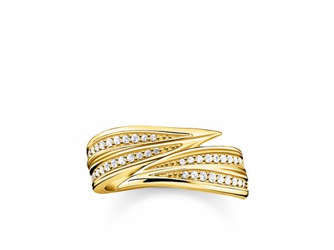 Thomas Sabo TR2283-414-14-54 Ring aus Silber mit Gelbgoldveredelung und weißen Zirkonia in Größe 54, elegantes Wellen-Design, zeitlos und stilvoll.
