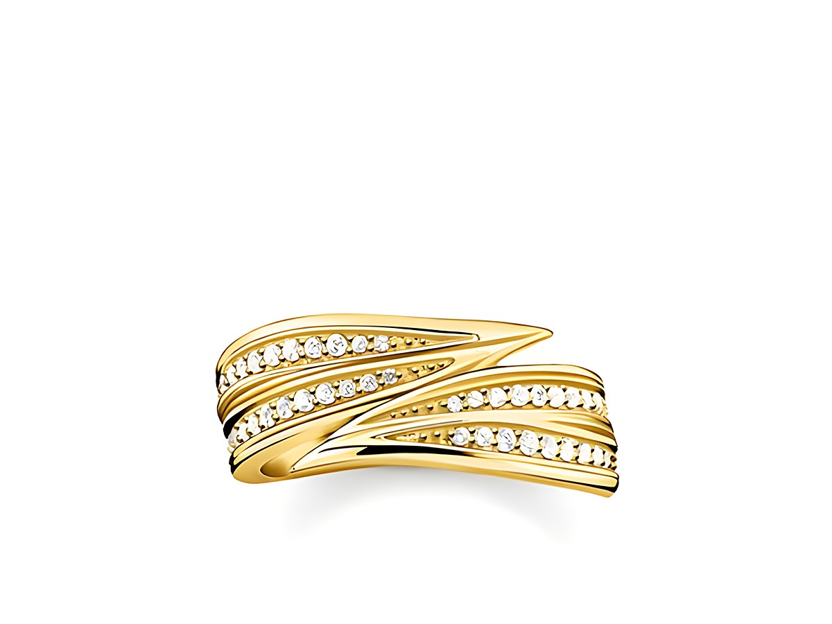 Thomas Sabo TR2283-414-14-54 Ring aus Silber mit Gelbgoldveredelung und weißen Zirkonia in Größe 54, elegantes Wellen-Design, zeitlos und stilvoll.