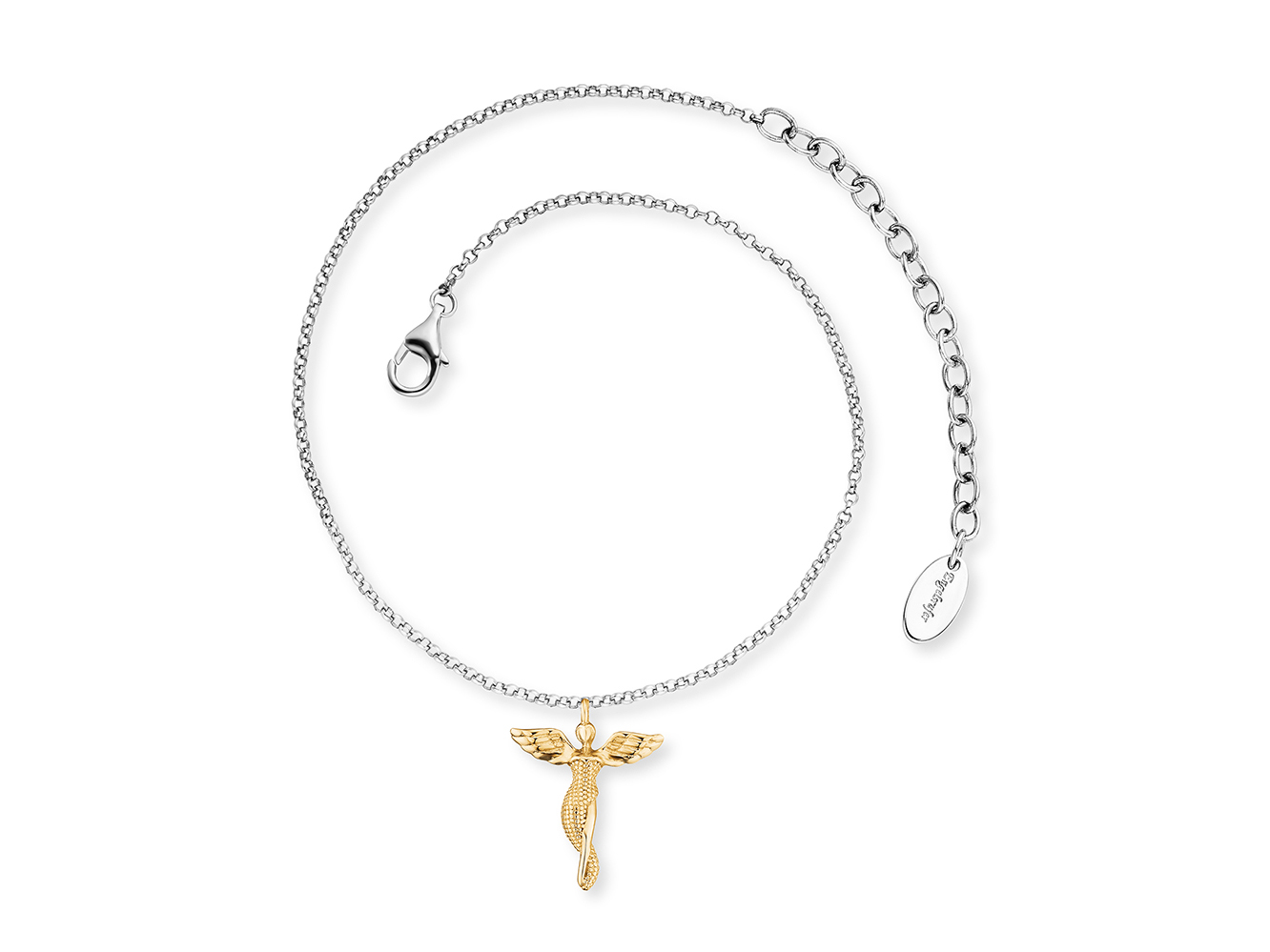 Engelsrufer ERF-LILANGEL-BIG LILANGEL Fußkette Engel Sillber Bicolor - Gelbgold Verg. auf Silber 22 cm Silberne Fußkette von Engelsrufer mit einem goldvergoldeten Engel-Anhänger. Die Kette ist 22 cm lang und hat einen sicheren Karabinerverschluss. Elegant und stilvoll für jeden Anlass.