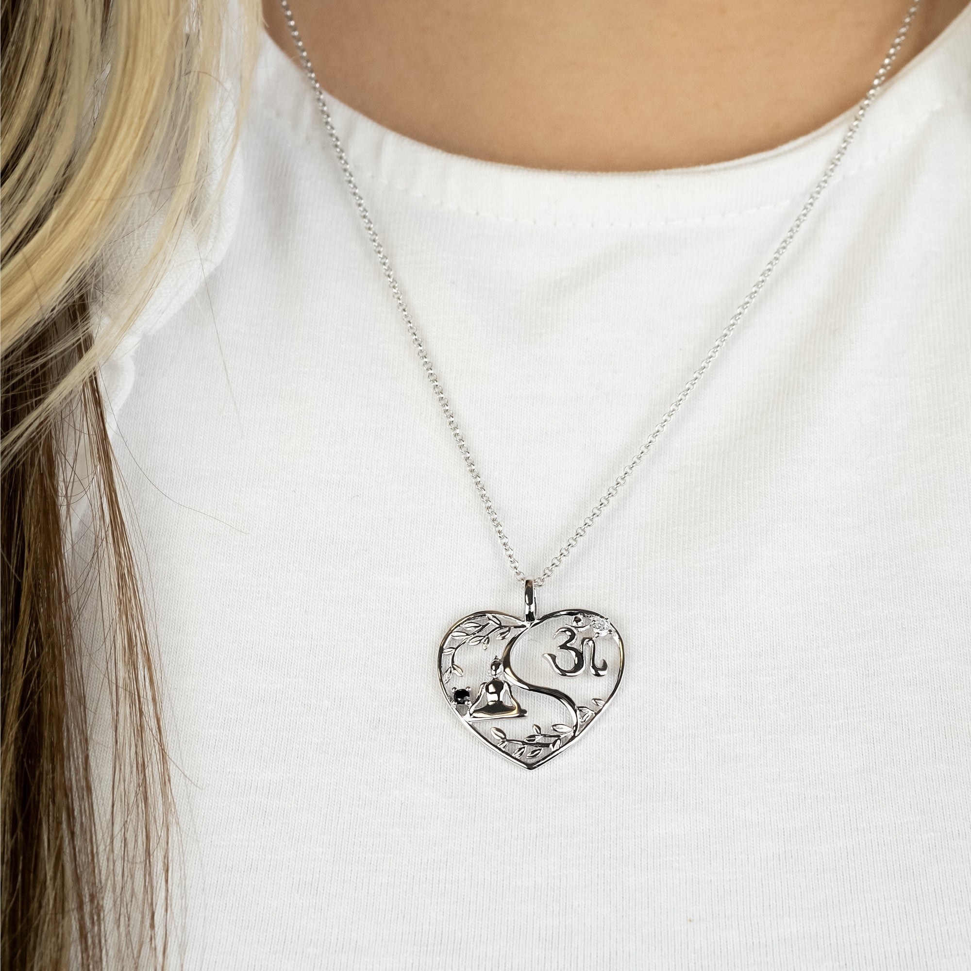 Engelsrufer ERN-YIYAHEARTLEAF-ZI Kette Herz Silber mit Zirkonia Yin Yang Symbol - 42 + 4 + 4 cm – Ansicht 3