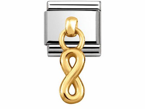 Edelstahl Anhänger von Nomination 031800 10 CLASSIC CHARMS mit goldenem 750 Unendlichkeitssymbol, elegant gestaltet und hochwertig verarbeitet für stilvolle Accesoires.