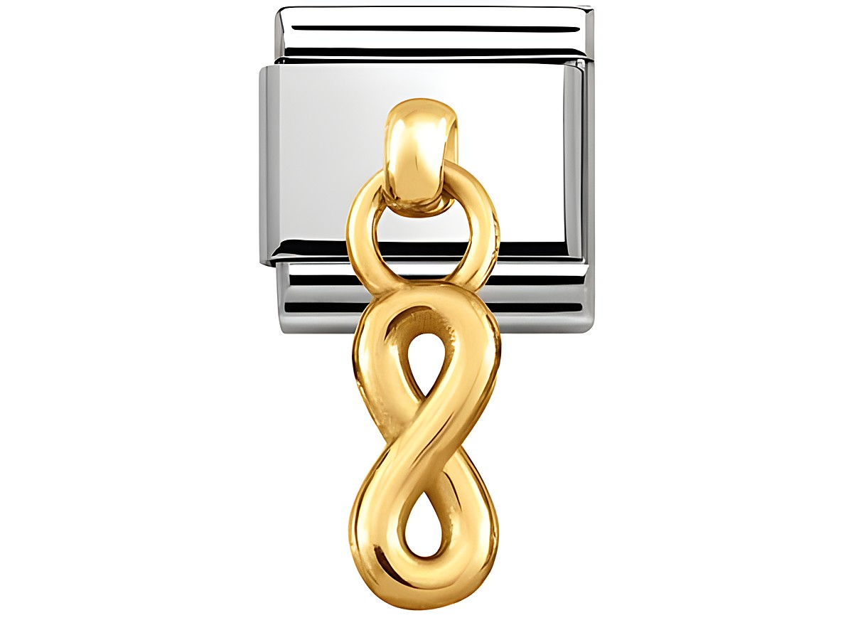 Edelstahl Anhänger von Nomination 031800 10 CLASSIC CHARMS mit goldenem 750 Unendlichkeitssymbol, elegant gestaltet und hochwertig verarbeitet für stilvolle Accesoires.