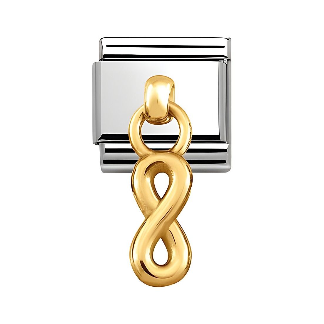 Edelstahl Anhänger von Nomination 031800 10 CLASSIC CHARMS mit goldenem 750 Unendlichkeitssymbol, elegant gestaltet und hochwertig verarbeitet für stilvolle Accesoires.