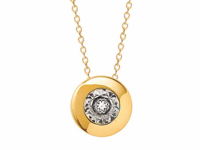 Elegante Gelbgold 585 Kette mit poliertem Anhänger und Zirkonia-Steinen, 42 cm lang, aus der Kollektion von Xenox, perfekt für besondere Anlässe oder als stilvolles Accessoire.