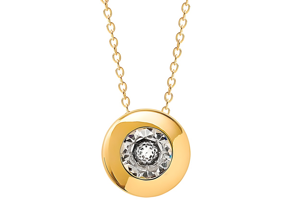 Elegante Gelbgold 585 Kette mit poliertem Anhänger und Zirkonia-Steinen, 42 cm lang, aus der Kollektion von Xenox, perfekt für besondere Anlässe oder als stilvolles Accessoire.