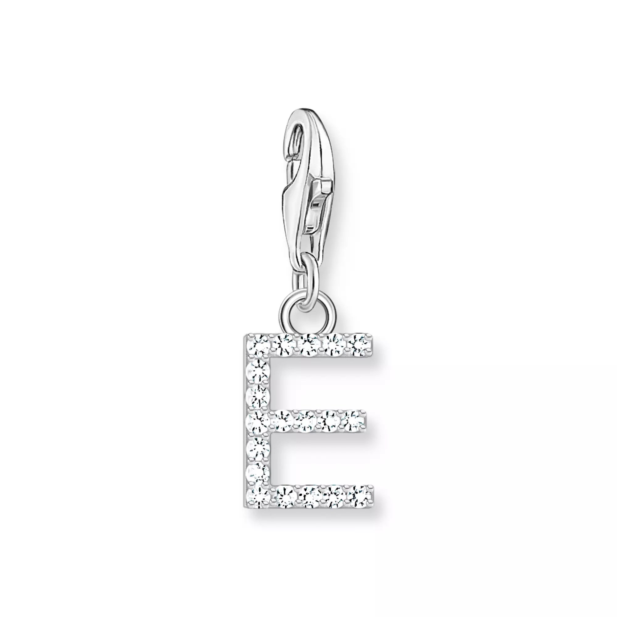 Thomas Sabo Charm-Anhänger - funkelnder Buchstabe E - Silber & Zirkonia - Weiß