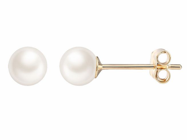 Gelbgold 585 Ohrstecker von Xenox, poliert mit echten Perlen, elegantes Design für stilvollen Ohrschmuck. Perfekt für jeden Anlass und zeitlos schön.