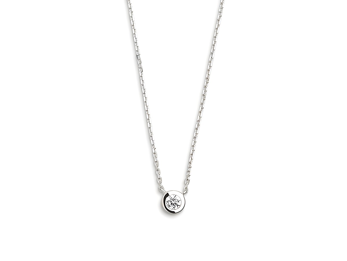 XENOX Sterling Silber Kette XS7385 mit Ankerkette und Zarge aus Silber, Länge 40-45 cm, ziert ein strahlender Anhänger mit einem funkelnden Stein in der Mitte.