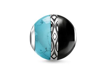 Karma Bead von Thomas Sabo in mehrfarbigen Design mit einer turquoise und schwarzen Steinoberfläche, verziert mit einem metallischen Element, ideal für individuelles Schmuckdesign.