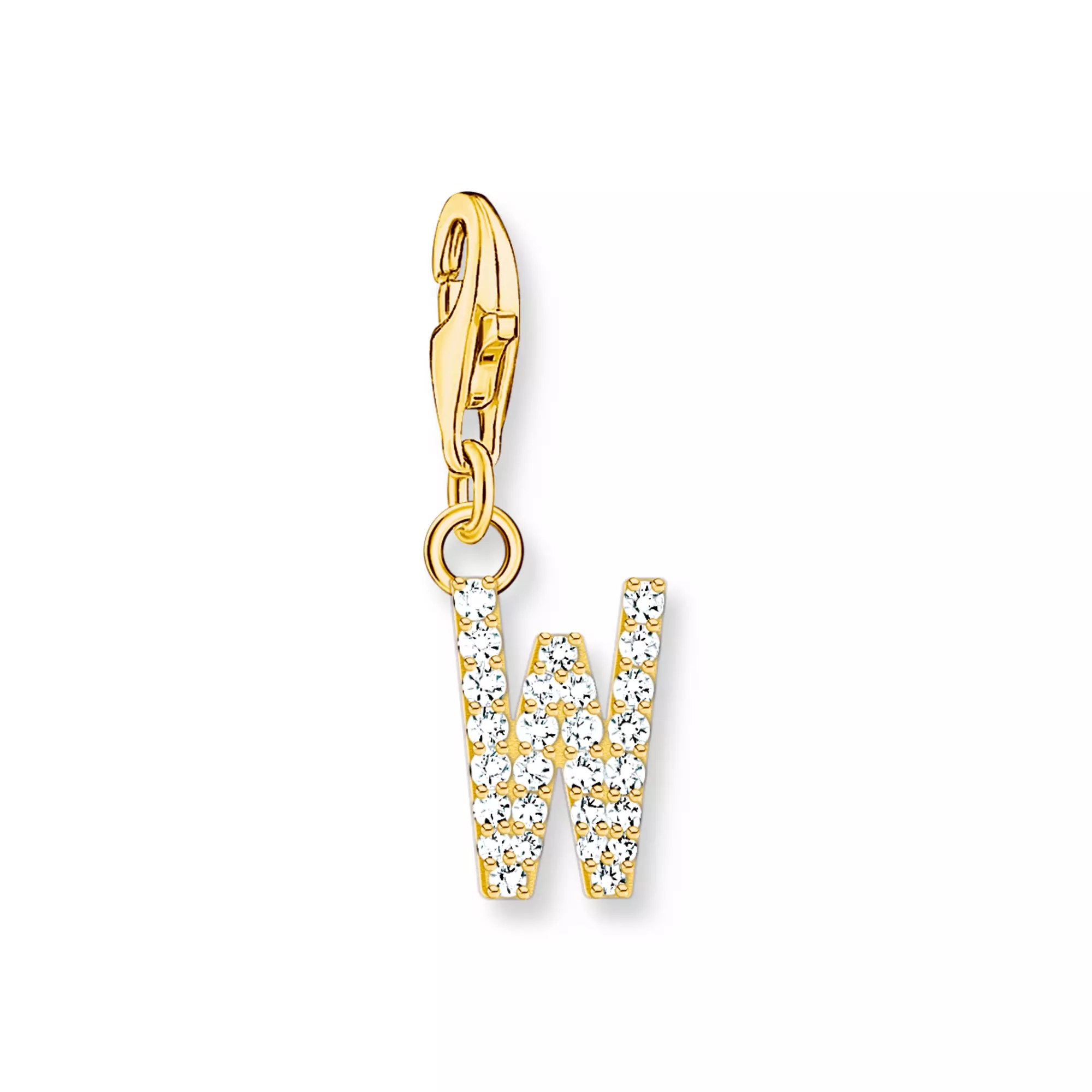Thomas Sabo Charm-Anhänger - funkelnder Buchstabe W - Silber Gelbgold verg. & Zirkonia - Weiß