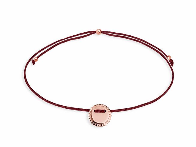 Xenox Sterling Silber Armband XS1682R CRAZY DAISY in Roségold Vergoldung, mit rotem Textilband und zentralem, runden Anhänger, elegant und modern, ideal für jedes Outfit.