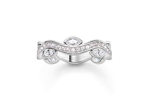 Thomas Sabo TR2011-051-14-56 Ring aus Sterling Silber mit weißen Zirkonia, geschwungene Form mit funkelnden Steinen, Größe 56, elegantes Schmuckstück für besondere Anlässe.