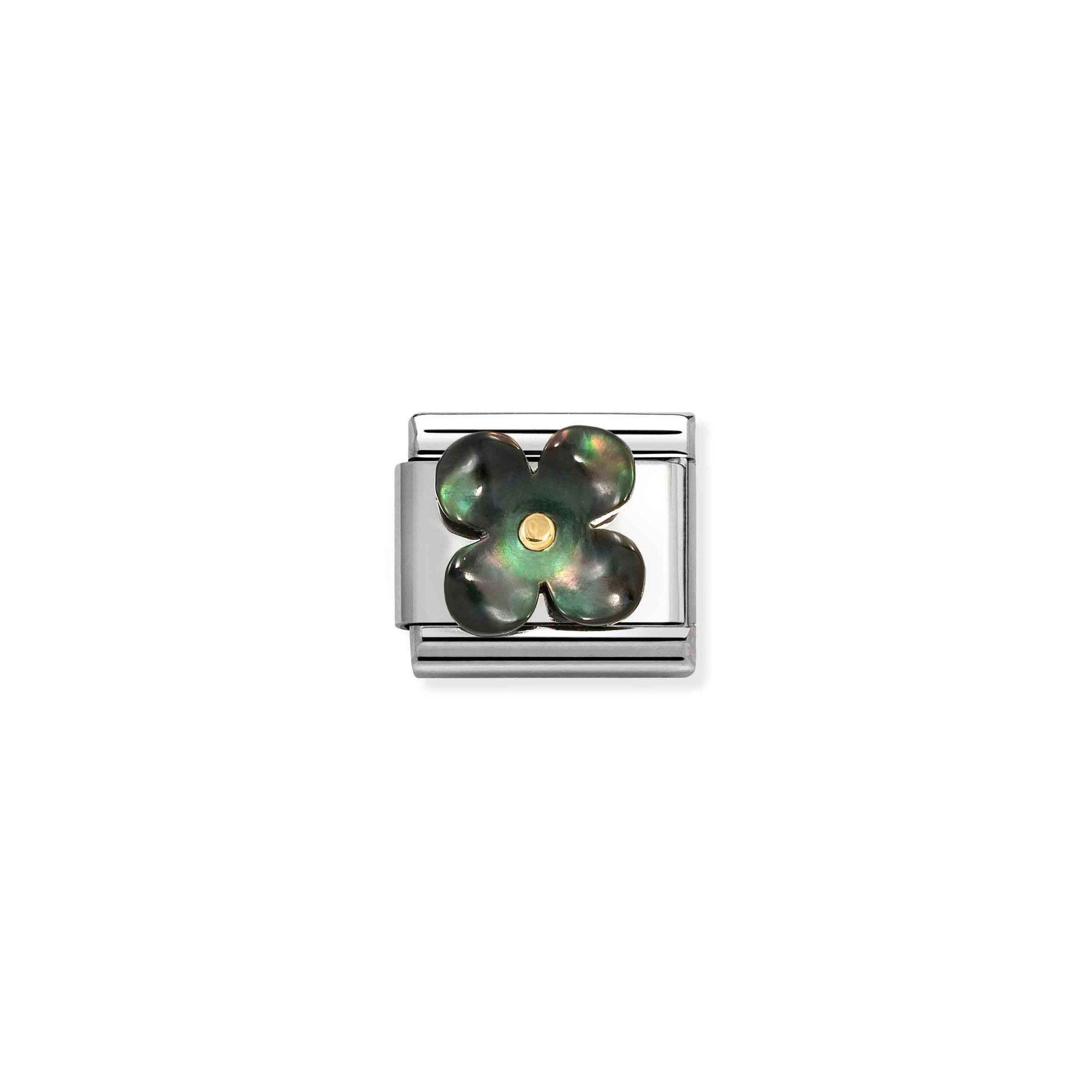 Nomination CLASSIC Element - Edelsteinmsymbol - 585 Gelbgold - Blume - schwarzes Perlmutt – Ansicht 2