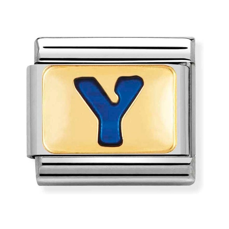 Nomination Composable Classic Charm Buchstabe Y blau - Edelstahl, Gold 750 Gelbgold, Emaille