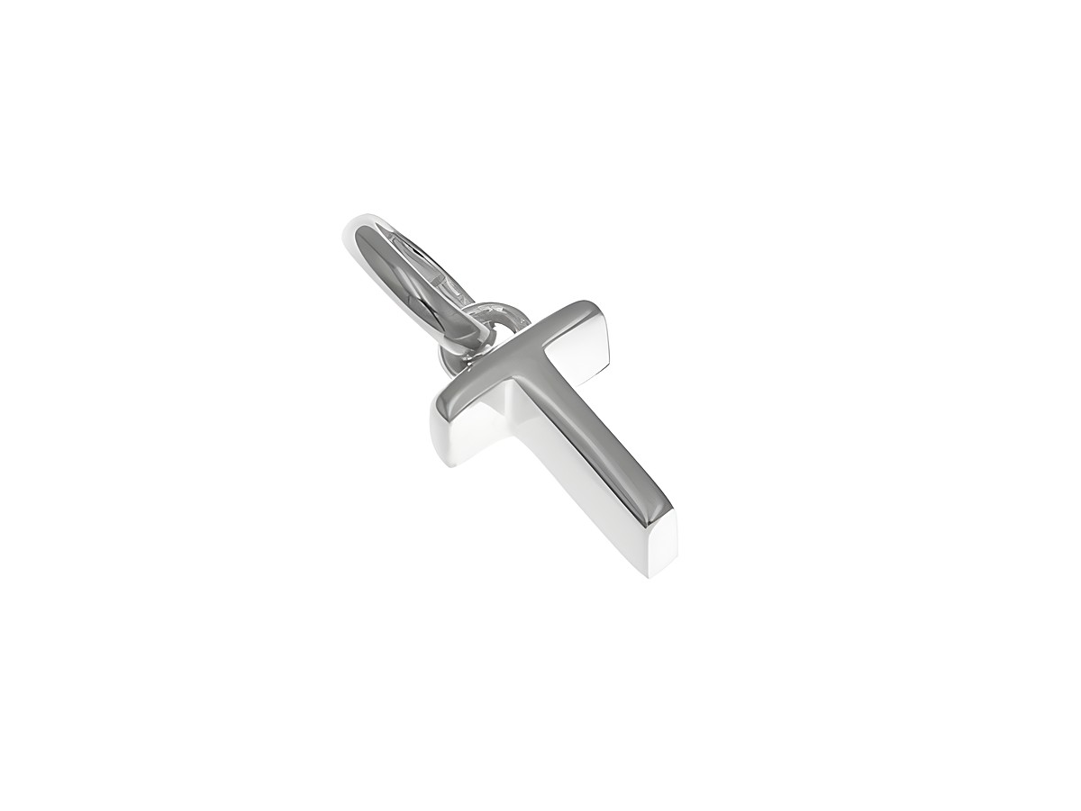 Anhänger aus Sterling Silber in Form des Buchstabens T, poliert und rhodiniert, Hersteller Juwelier Harnisch.