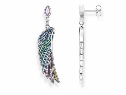 Ohrringe von Thomas Sabo, Modell H2103-347-7, aus Silber mit mehrfarbigen, funkelnden Steinen in Flügel-Design, ideal für einen eleganten Look.