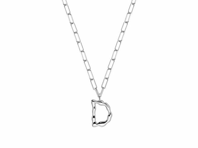 Silberne Xenox Kette mit einer Länge von 45 cm und einem besonderen Anhänger in Form des Buchstabens D, modern und stilvoll gestaltet, perfekt für jeden Anlass.