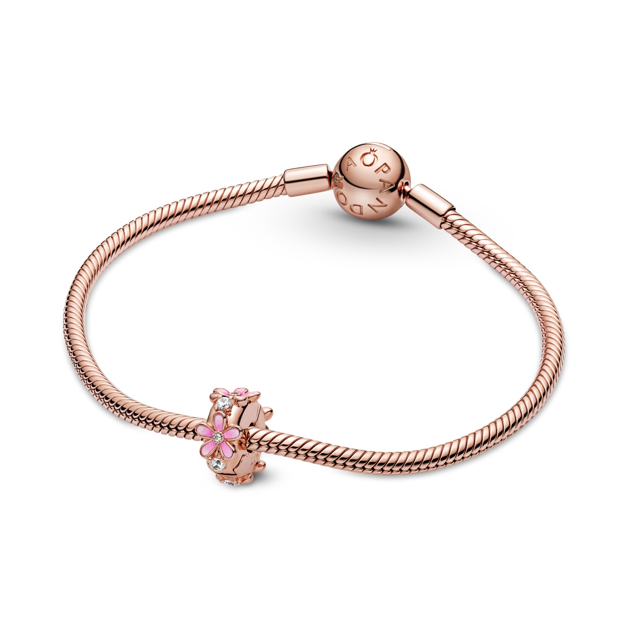 Pandora Rosé CLIP - Stopper Flower Rosé Clip - Zirkonia und schattiertem pinkem Emaille und Silikongriff – Ansicht 4