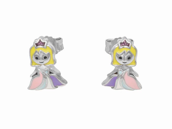 Ohrstecker Ohrringe Prinzessin aus rhodiniertem, poliertem Sterling Silber mit buntem Lack, hergestellt von Juwelier Harnisch, ideal für Kinder.