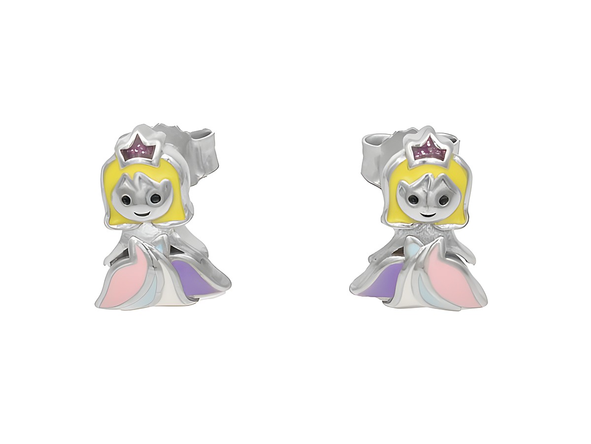 Ohrstecker Ohrringe Prinzessin aus rhodiniertem, poliertem Sterling Silber mit buntem Lack, hergestellt von Juwelier Harnisch, ideal für Kinder.