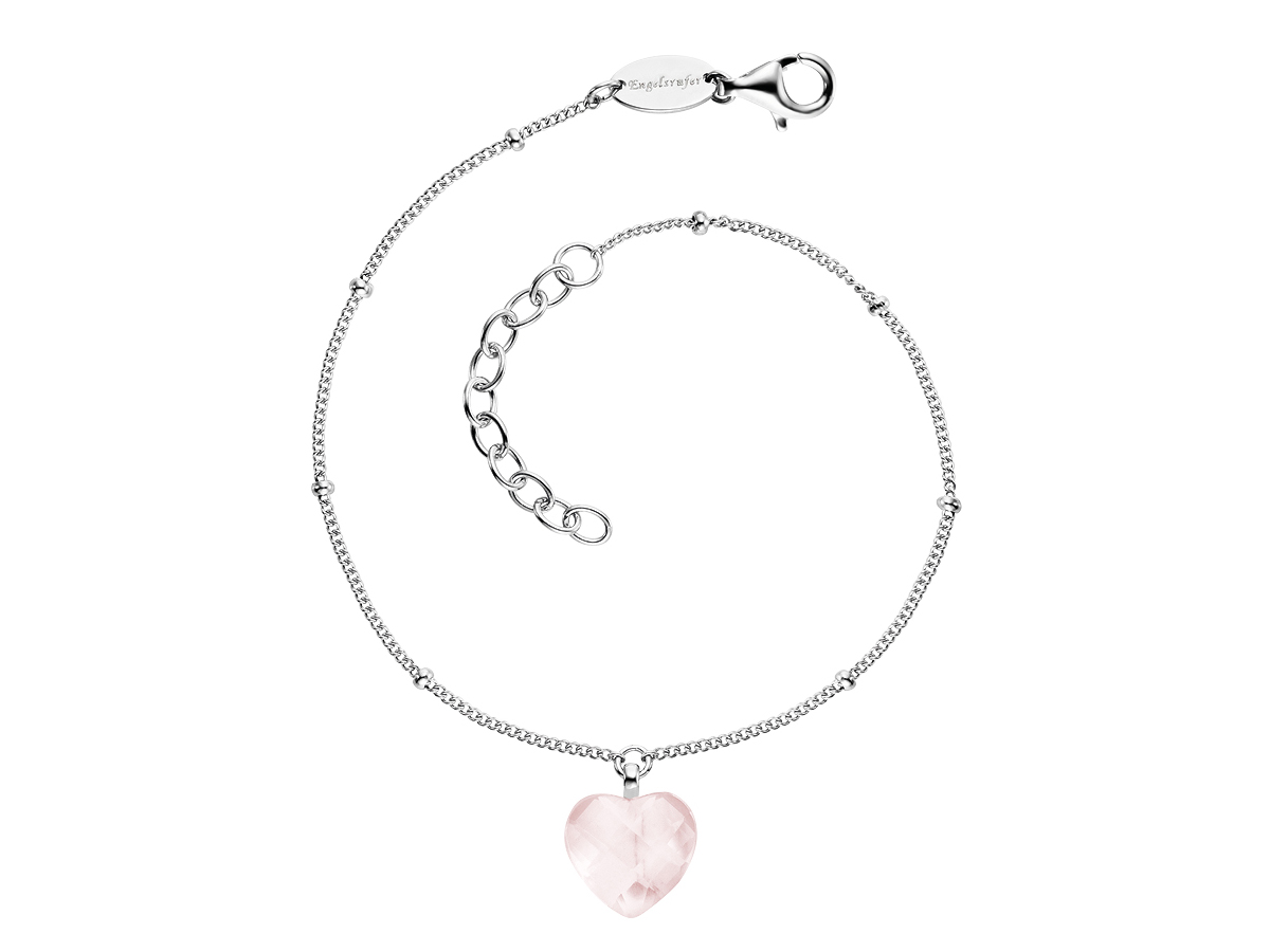 Engelsrufer Herz Armband mit Rosenquarz in Silber rhodiniert, 17 cm lang, der Herzanhänger ist aus kraftvollem Stein gefertigt und symbolisiert Liebe und Emotionen.