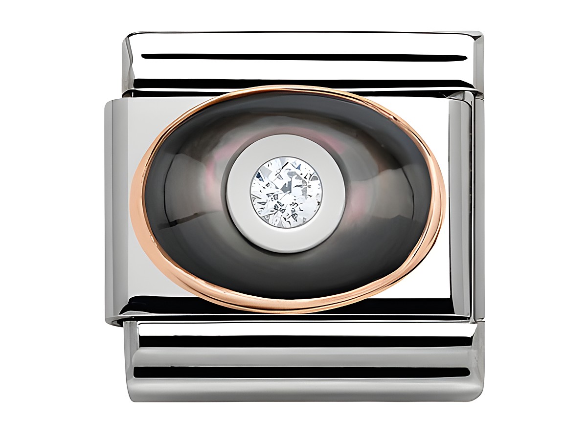 Classic Roségold mit schwarzem Perlmutt und weißem Zirkon, elegantes Design, von Nomination, ideal für Schmuckliebhaber, hochwertig verarbeitet und stilvoll.