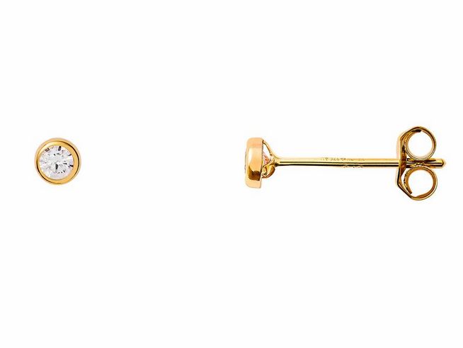 Gelbgoldene Ohrstecker aus 585er Echtgold mit poliertem Finish und funkelndem Zirkonia, Hersteller Xenox, stilvoll und elegant für jeden Anlass.