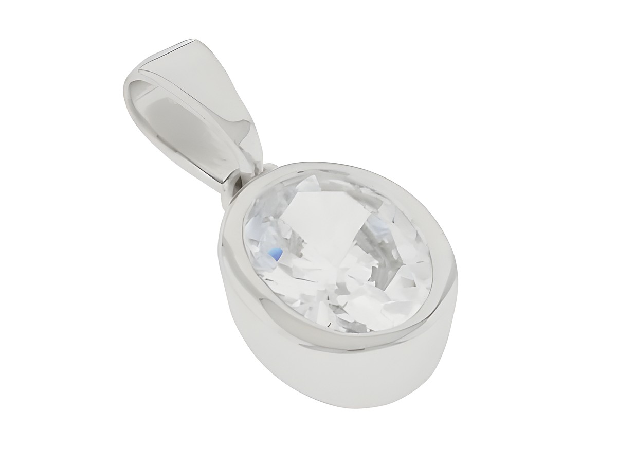 Silber Anhänger oval rhodiniert mit klarem Zirkonia, klassisches Design, Hersteller Juwelier Harnisch, ideal für eleganten Schmuck.
