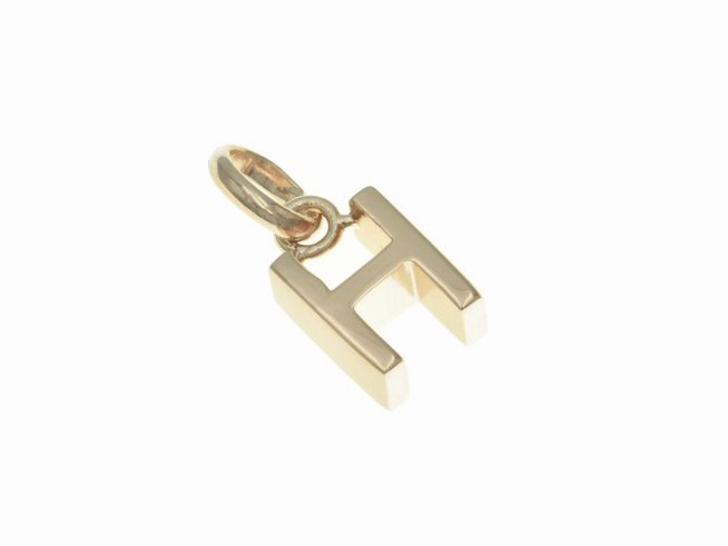Anhänger aus poliertem Sterlingsilber, Buchstabe H in Roségold, Hersteller Juwelier Harnisch, elegant und modern gestaltet, ideal als persönliche Note oder Geschenk.