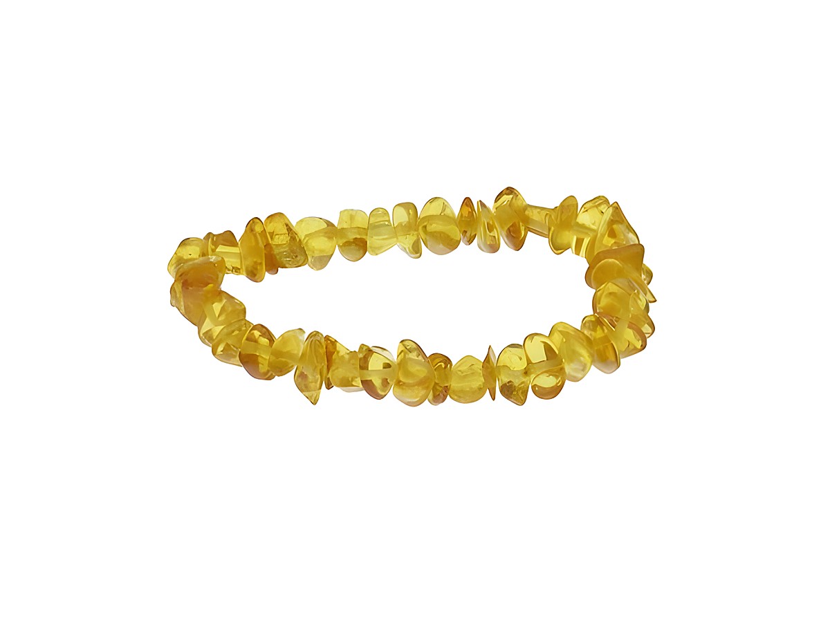 Baby Bernstein Armband in gelber Nuggetform mit einer Länge von 13,5 cm, hochwertig gefertigt von Juwelier Harnisch, ideal für Babys und Kinder als Schmuckstück.