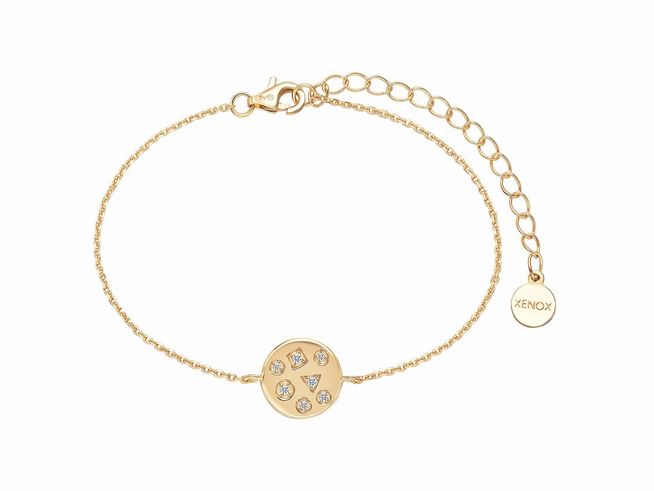 Xenox Sterling Silber Armband XS2224G in Gelbgold Vergoldung mit Kareekette, ausgestattet mit funkelnden Steinen, für Handgelenke von 15 bis 20 cm. Ideal für jeden Anlass.