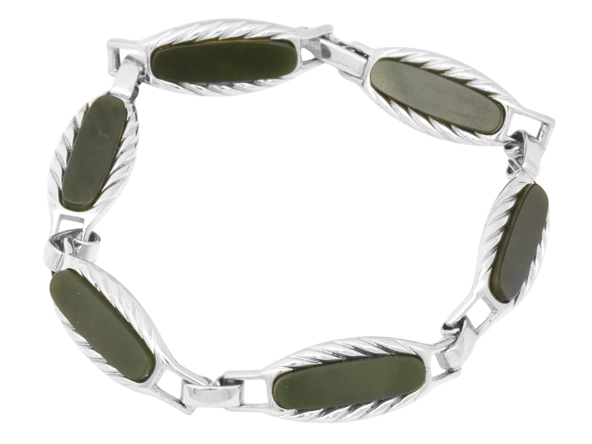 Armband Jade Ovale - Silber poliert - Jade 18 cm