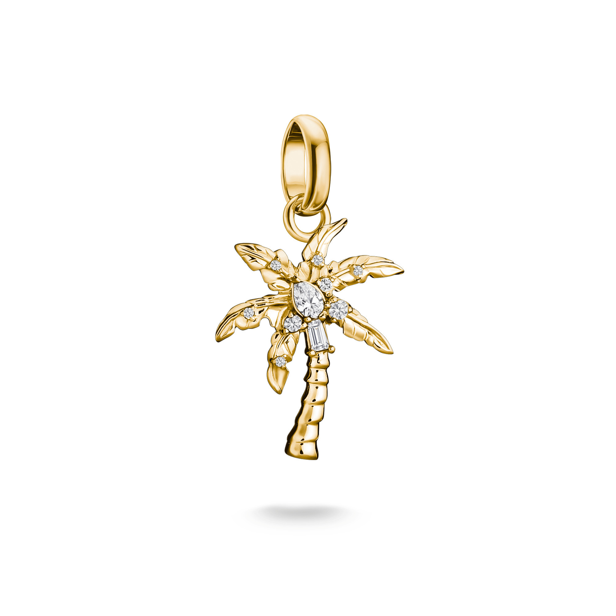 Charm in Form einer Palme aus 18k Gelbgold Vergoldung, verziert mit Zirkonia, geeignet für Thomas Sabo Connect, Neuheit des Herstellers Thomas Sabo.
