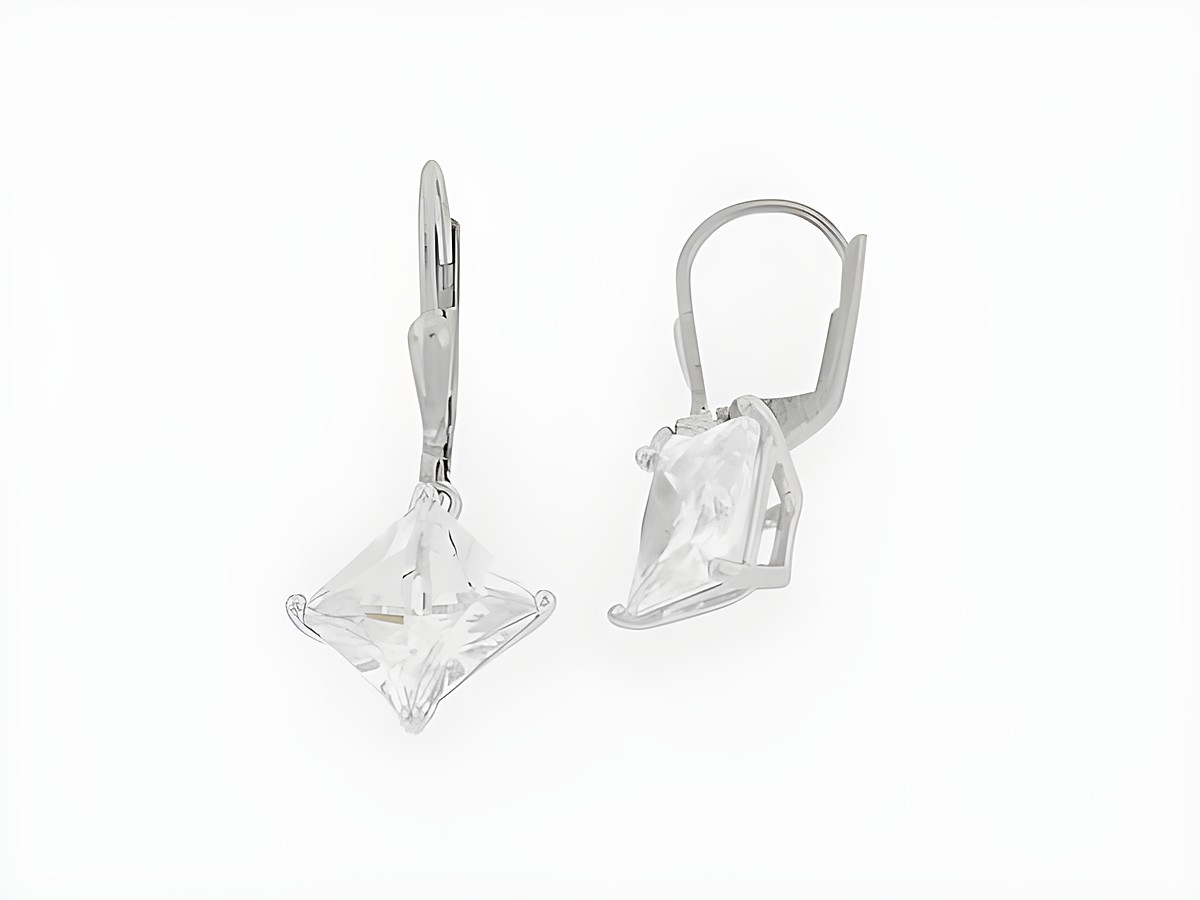 Silber Ohrringe in quadratischer Form, funkelnd mit Zirkonia Besatz, Hänger des Herstellers Juwelier Harnisch, elegante Ohrhänger mit Stein.