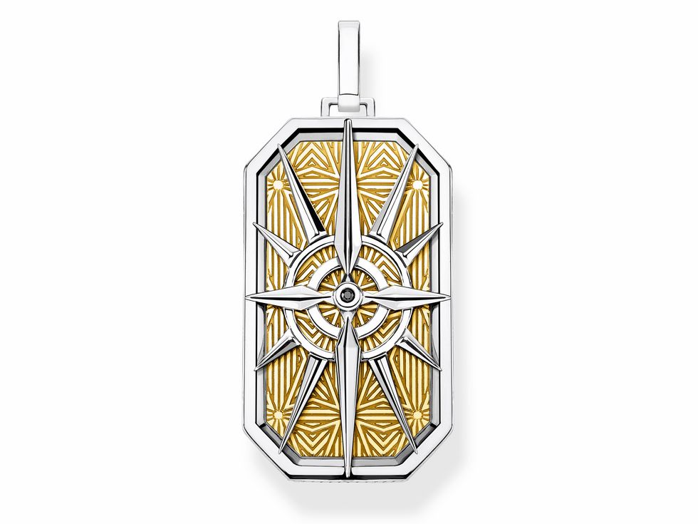 Thomas Sabo Anhänger aus Sterling Silber, vergoldet in Gelbgold, mit Zirkonia und mehrfarbigem Design, zeigt ein Kompassmotiv auf rechteckiger Form. Ideal für Anhänger und Ketten.