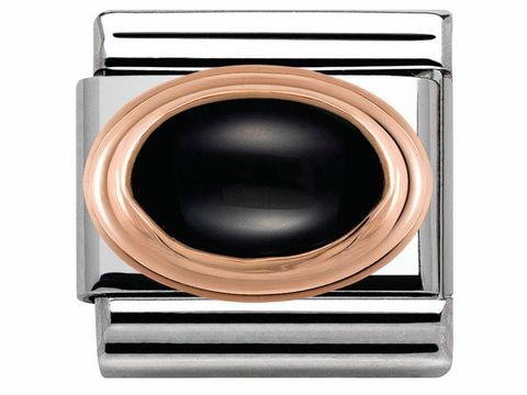 Ein elegantes charm von Nomination in Classic Roségold mit einem ovalen Naturstein aus schwarzem Achat. Das Design kombiniert stilvolles Roségold mit einem Glanzfinish.