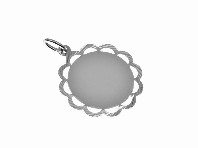 Gravurplatte aus Silber mit Schlaufen am Rand, schlichte Eleganz, Hersteller Juwelier Harnisch, ideal für personalisierte Gravuren.