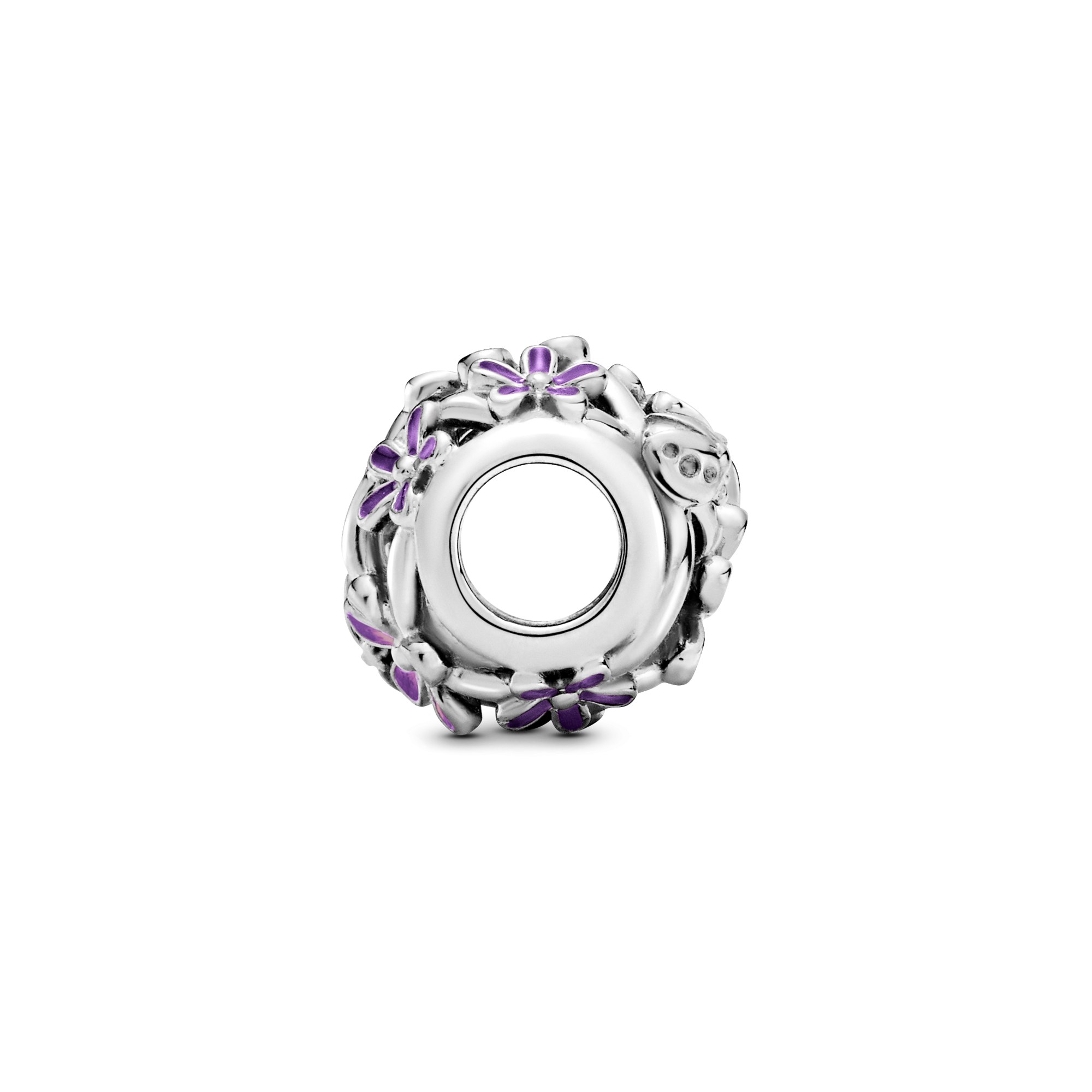 Pandora Charm - Flower Silber Charm mit lila und schattierter rosa Emaille – Ansicht 3