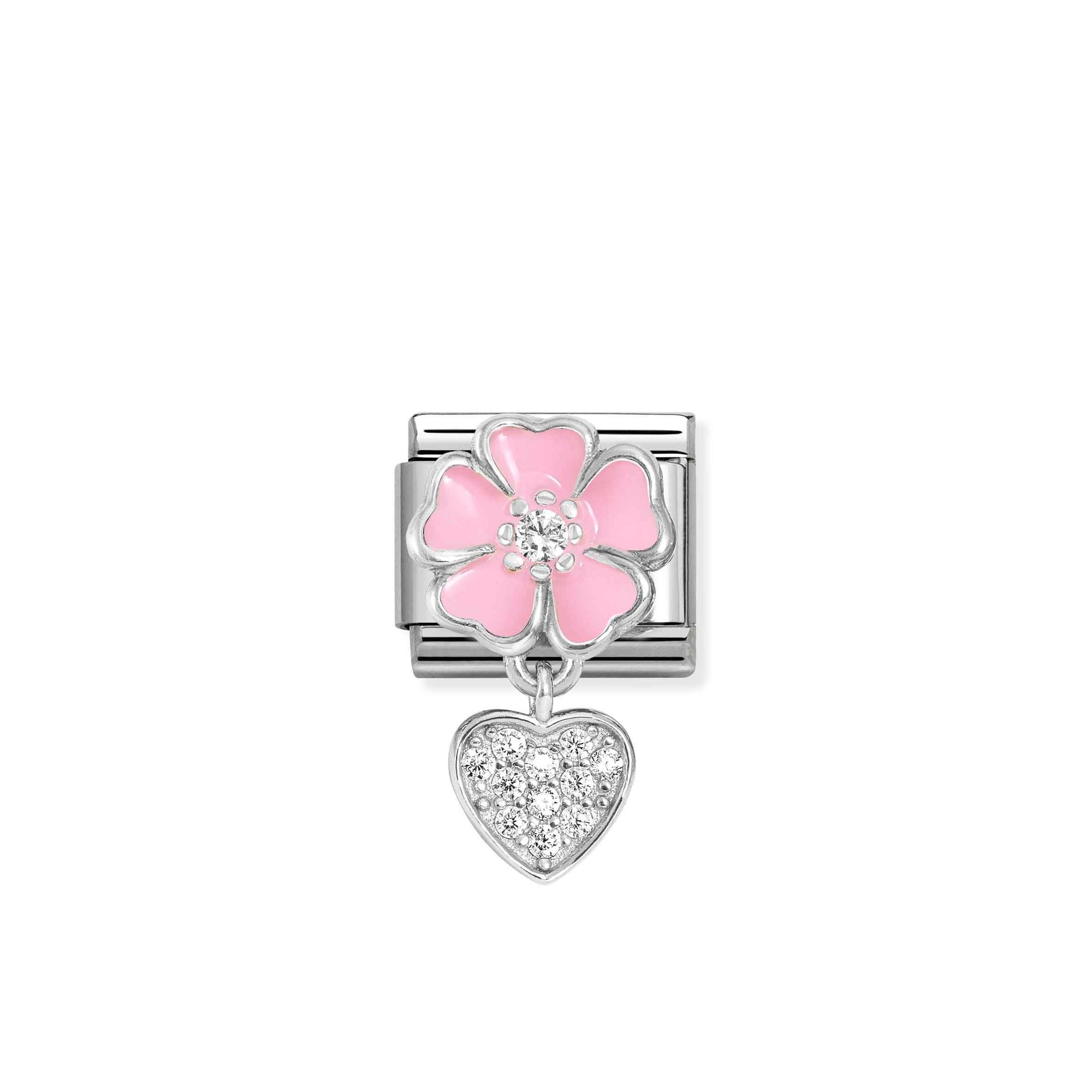 Nomination Composable Classic Charm Blume rosa Herz - Edelstahl, Sterling Silber, Emaille, Zirkonia