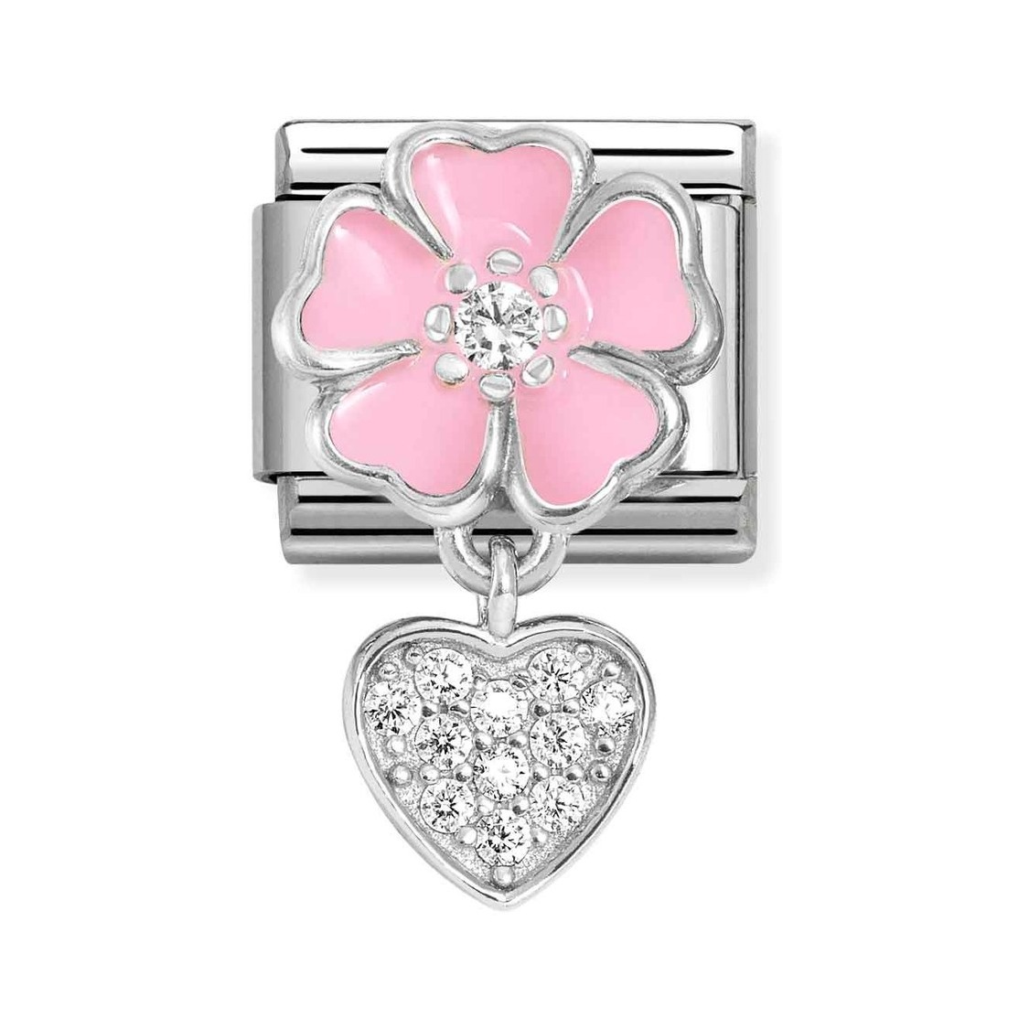 Nomination Composable Classic Charm Blume rosa Herz - Edelstahl, Sterling Silber, Emaille, Zirkonia