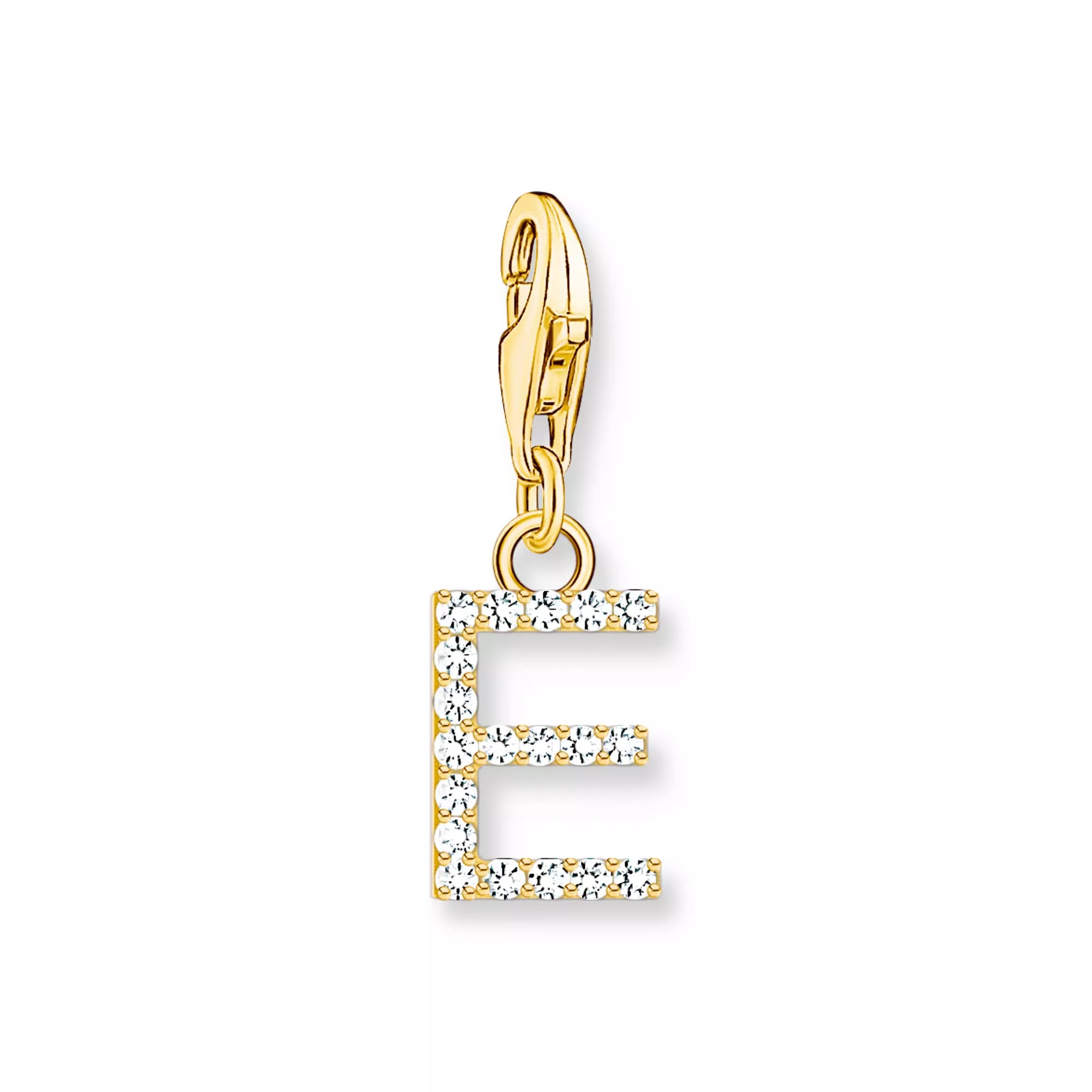Thomas Sabo Charm-Anhänger - funkelnder Buchstabe E - Silber Gelbgold verg. & Zirkonia - Weiß