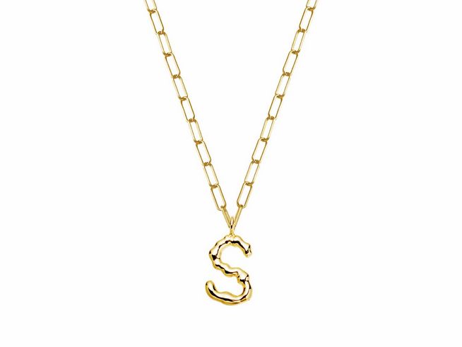 Xenox Sterling Silber Kette XS4150G/S mit 45 cm Länge in Gelbgold Vergoldung, dekoriert mit dem Buchstaben S, elegantes Design für persönlichen Stil.