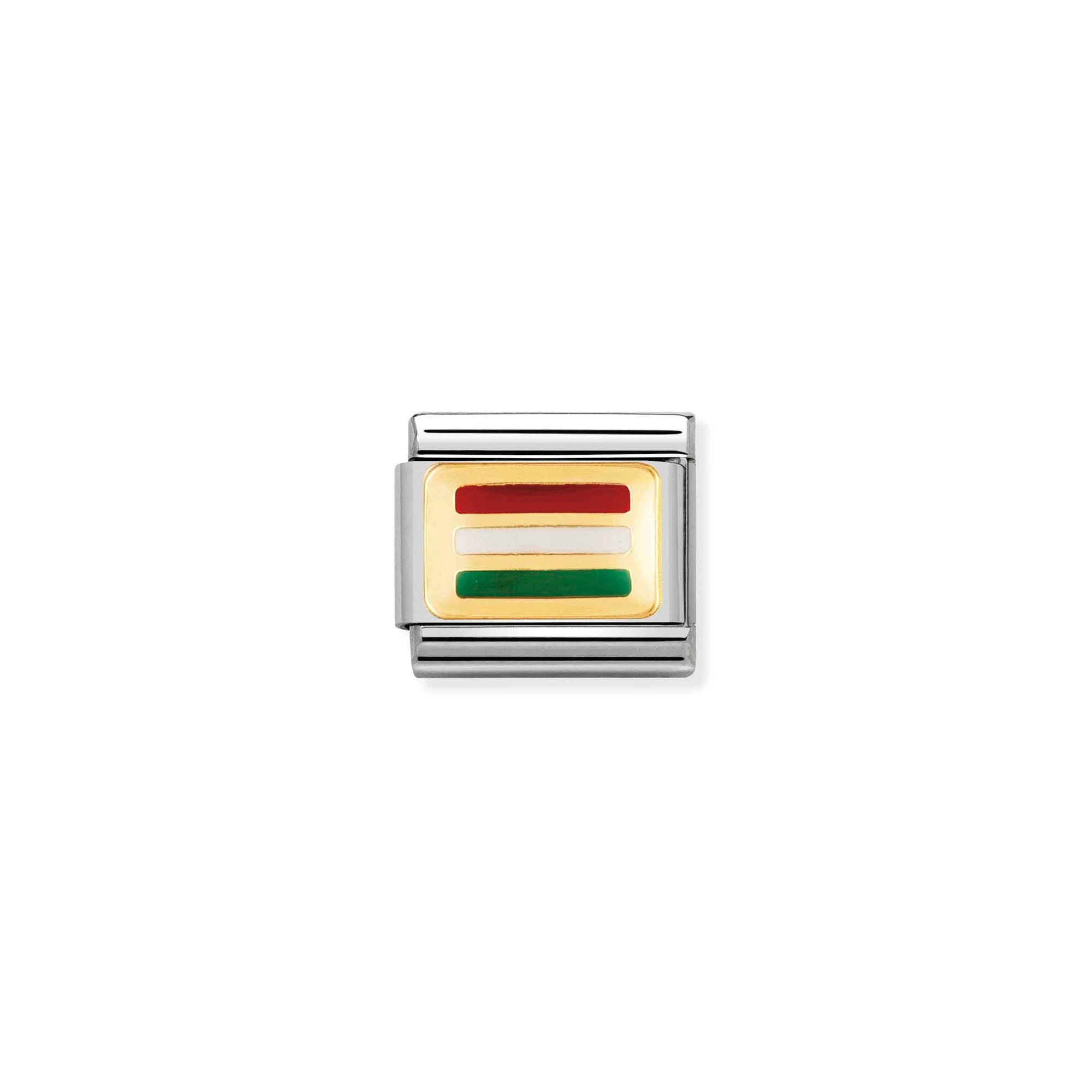 Nomination Composable Classic Charm Flagge Ungarn - Edelstahl, Gold 750 Gelbgold, Emaille