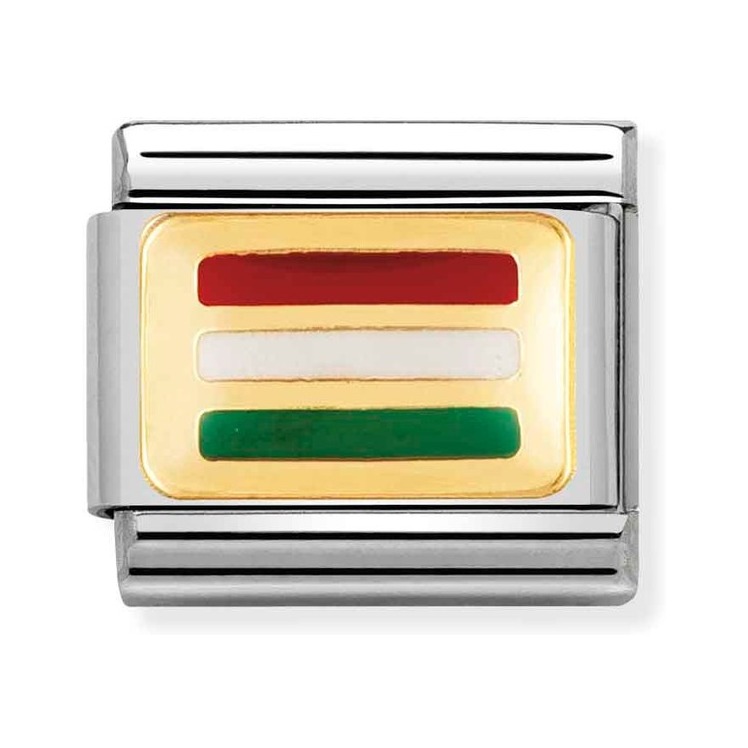 Nomination Composable Classic Charm Flagge Ungarn - Edelstahl, Gold 750 Gelbgold, Emaille