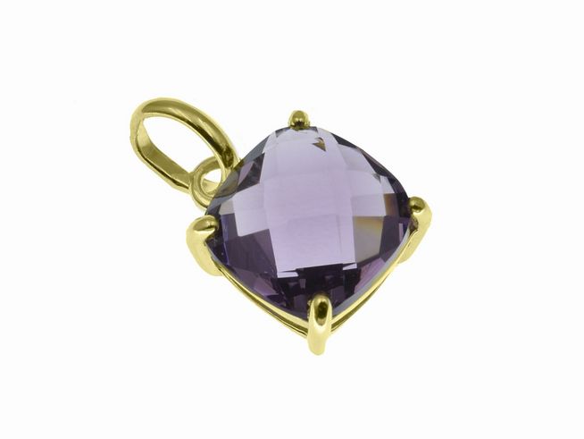 Anhänger in Kissenschliff Violett aus Sterling Silber mit Gelbgold Vergoldung, Hersteller Juwelier Harnisch, ergänzt durch weitere Steine, elegantes Design für stilvolle Akzente.