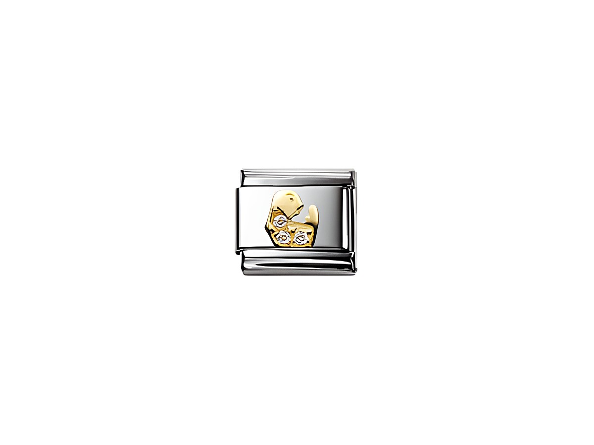Zirkonia Jungfrau von Nomination Classic, stilvolles und elegantes Charm mit goldener Jungfrau und funkelnden Zirkonia, ideal für individuelle Armbänder.