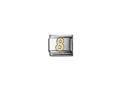Zahl 8 aus der Kollektion Nomination Classic aus Edelstahl mit einer goldenen Zahl 8. Ideal für personalisierte Schmuckstücke und Eleganz im Alltag. Hersteller: Nomination.